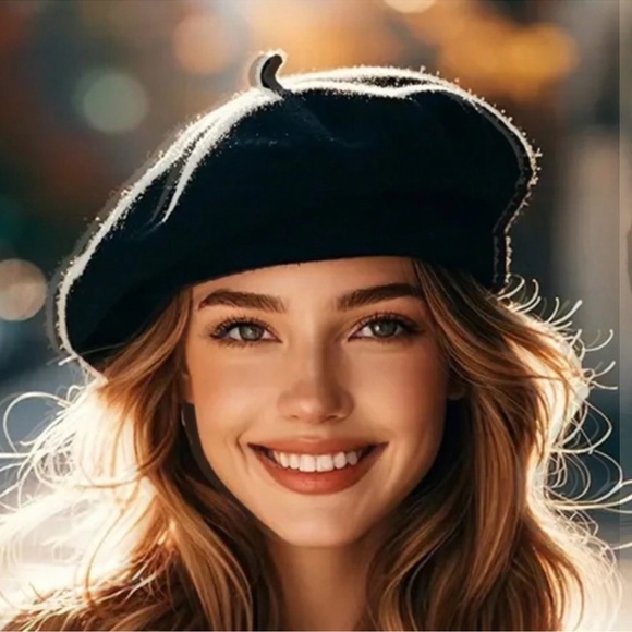 Classic Black Solid Beret Hat - Picture 1 of 2